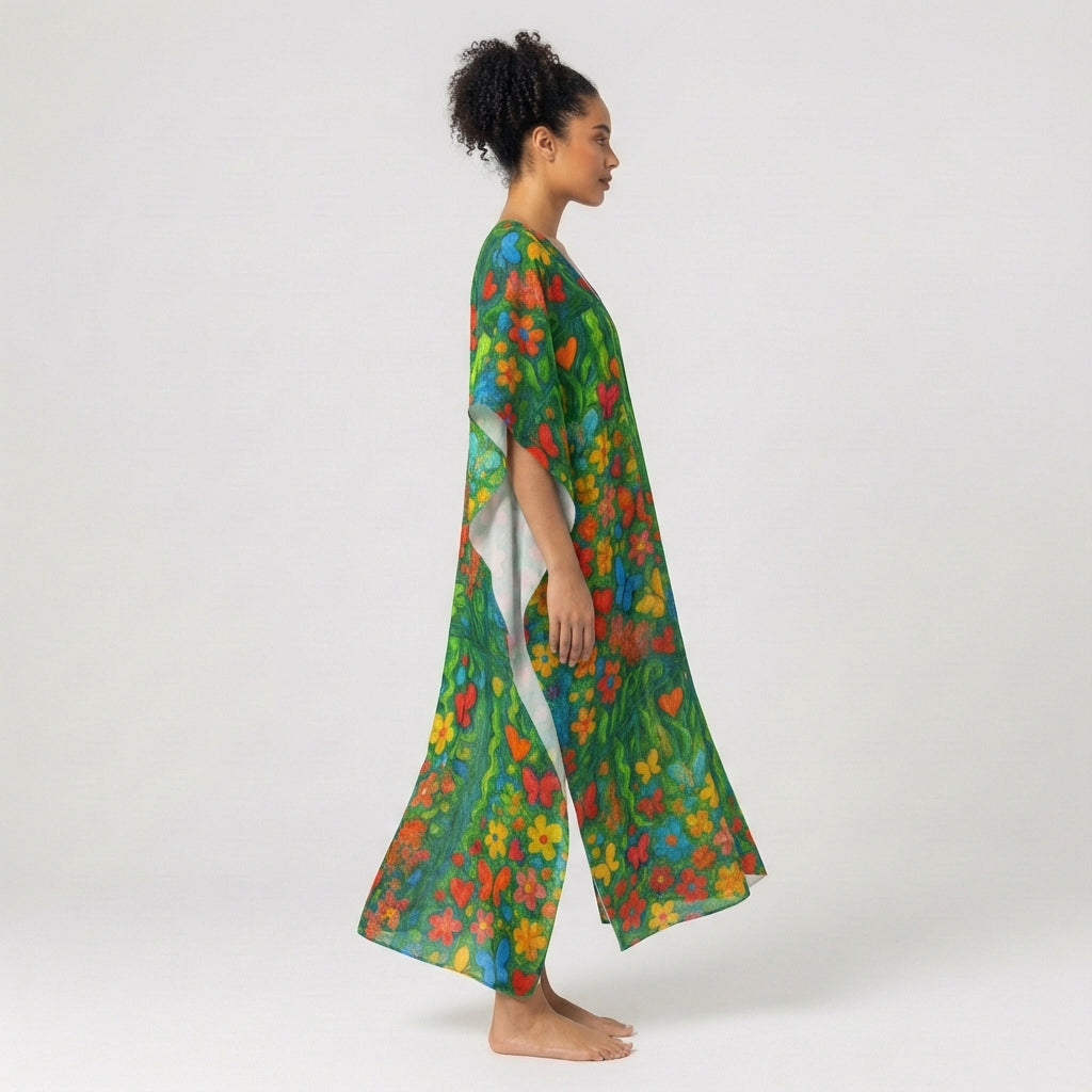 Caftan Butterfly Flowers in Lightweight Organic Cotton Voile