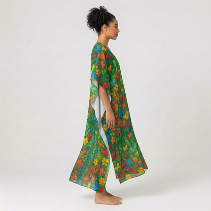 Caftan Butterfly Flowers in Lightweight Organic Cotton Voile