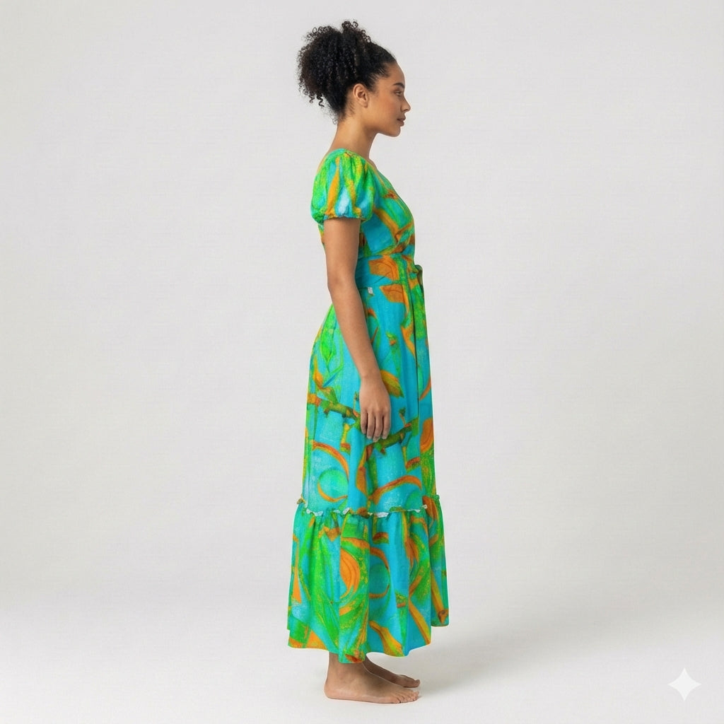 Ruffle Hem Dress Palm Tree Island