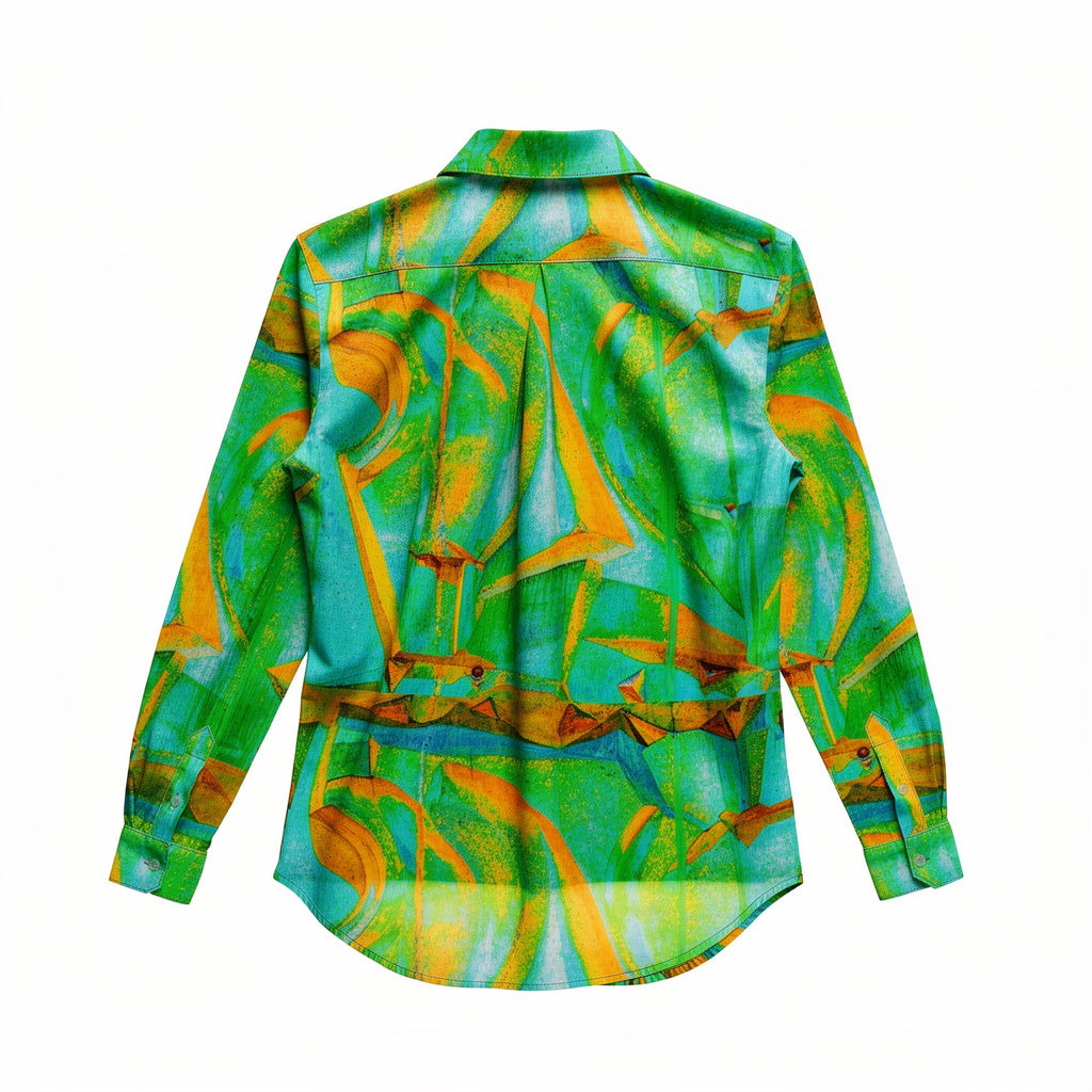 Button Front Shirt Palm Tree Island