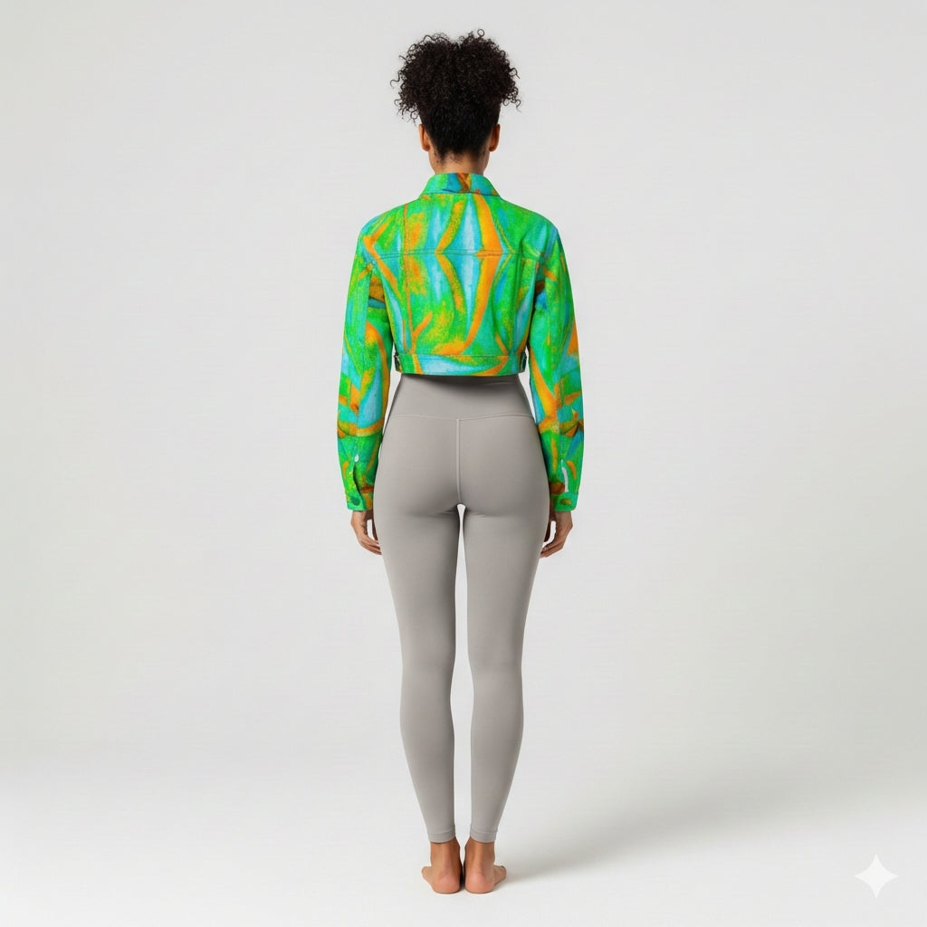 Cropped Jean Cotton Jacket Palm Tree Island