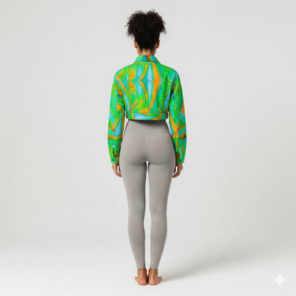 Cropped Jean Cotton Jacket Palm Tree Island