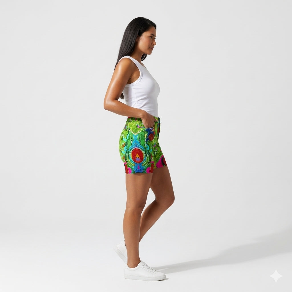 Pink Water Lilies Demin Shorts