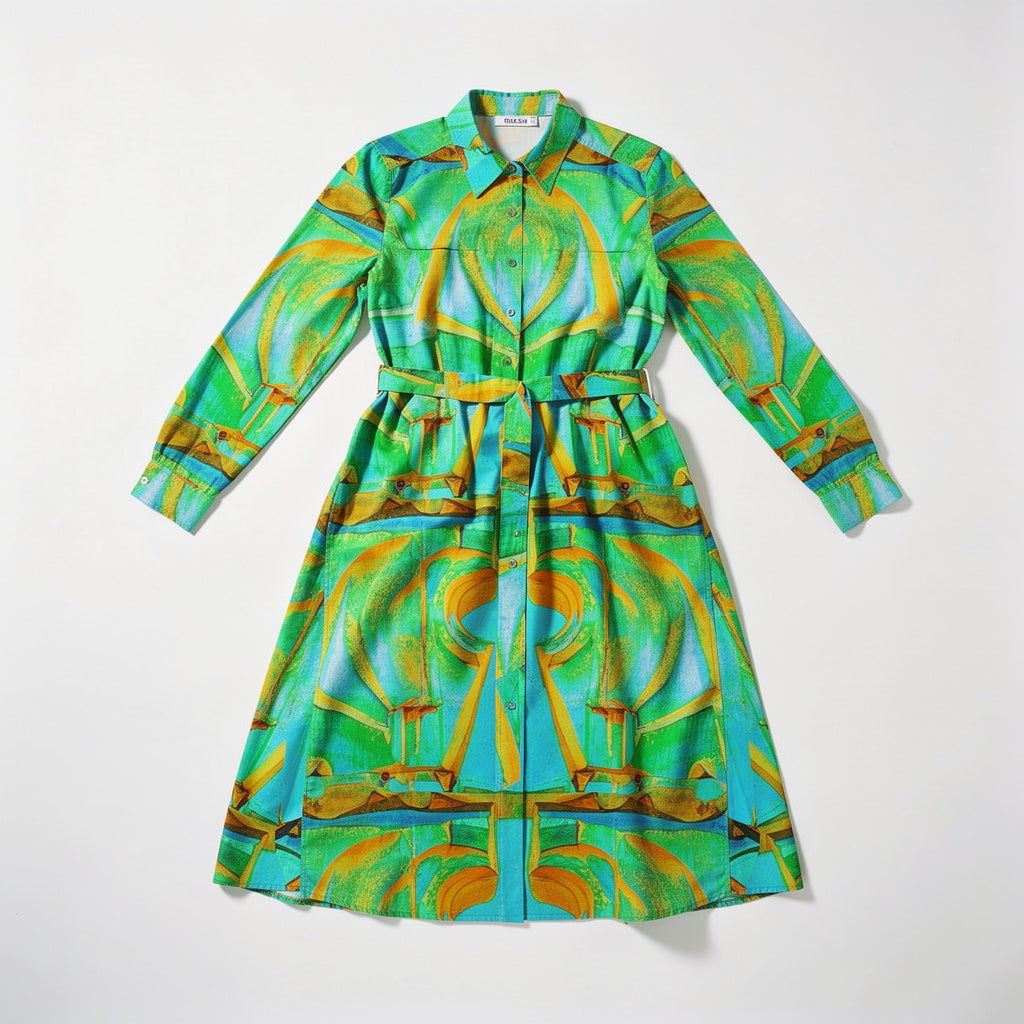 Button Front Shirt Dress Palm Tree Island