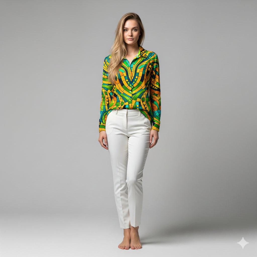 Women's Front Button Shirt Mosaic 11