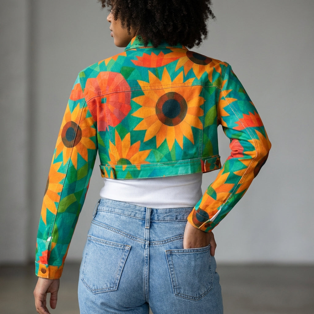 Cropped Jean Cotton Jacket Sunflowers