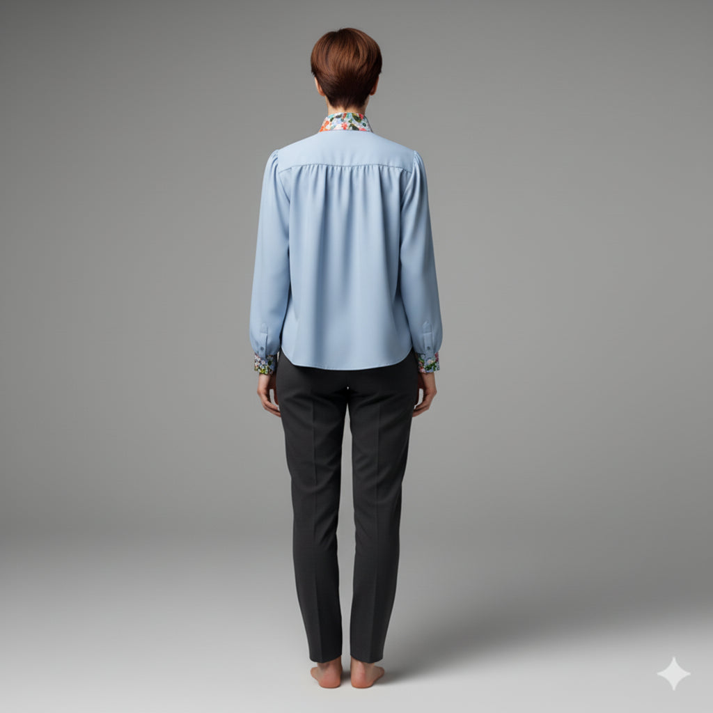 Women's Bow Blouse (light blue/floral)