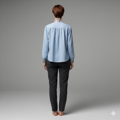 Women's Bow Blouse (light blue/floral)