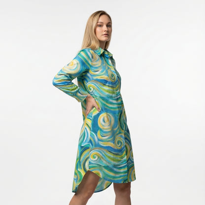  Long Sleeve Shirt Dress Sea Swirls