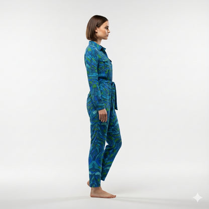 Lightweight Button Front Jumpsuit Mosaic 10