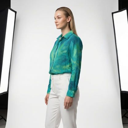 Button Front Shirt Turquoise Watercolors