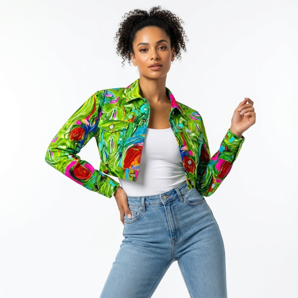 Cropped Jean Cotton Jacket Water Lilies 2