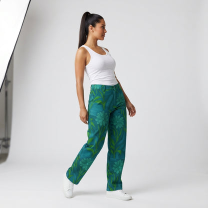 Carpenter Pants Teal Flowers