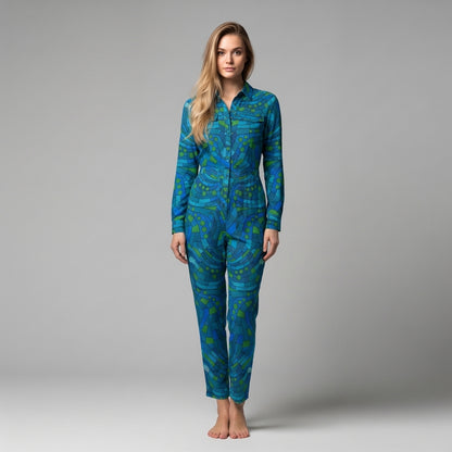 Lightweight Button Front Jumpsuit Mosaic 10