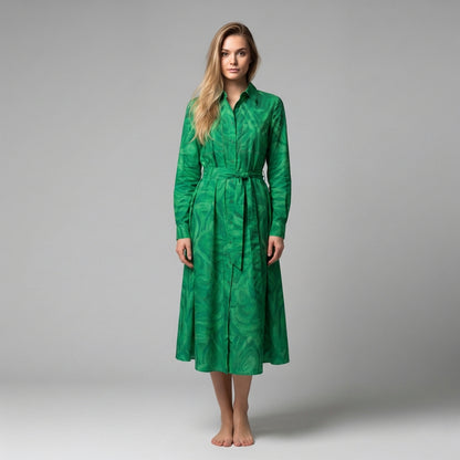 Button Front Shirt Dress Dark Green Noodles
