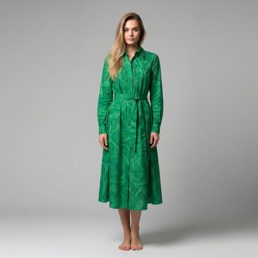 Button Front Shirt Dress Dark Green Noodles