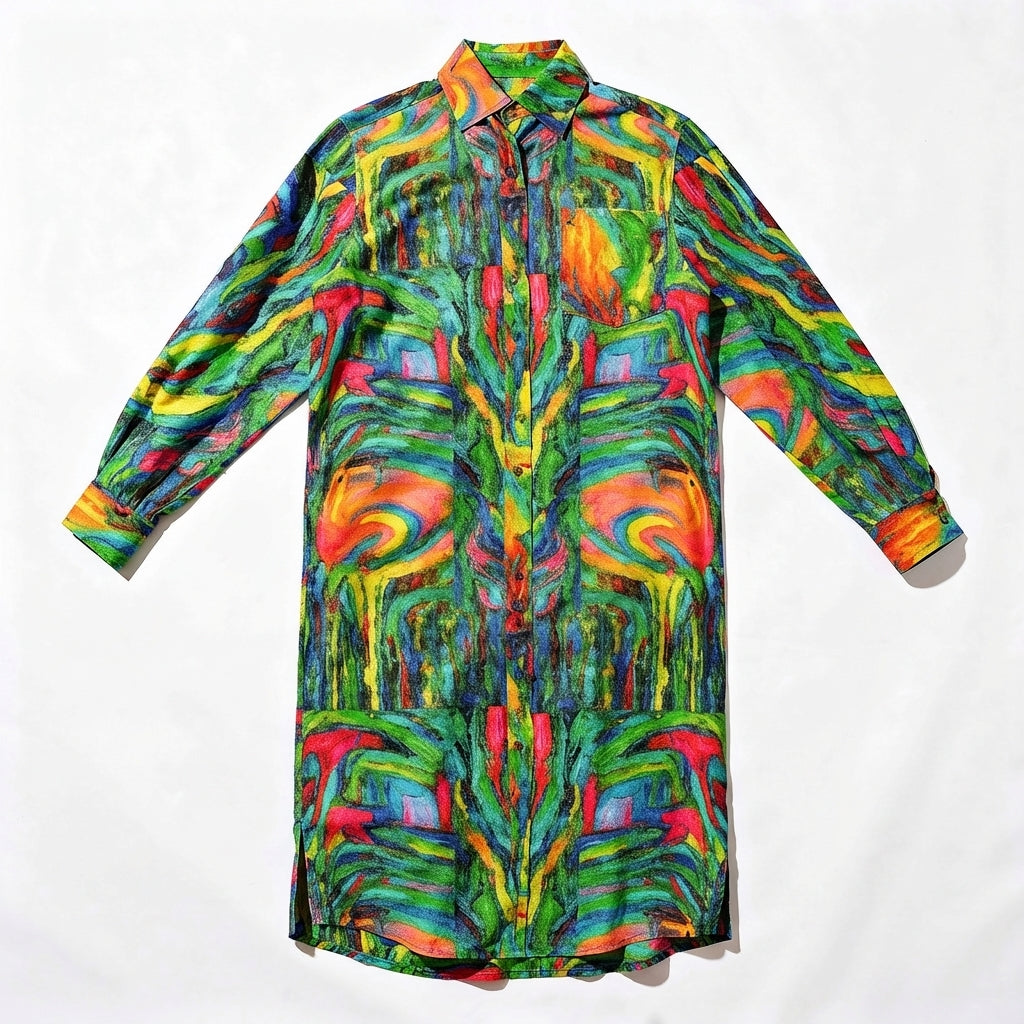  Long Sleeve Shirt Dress Green Jungle