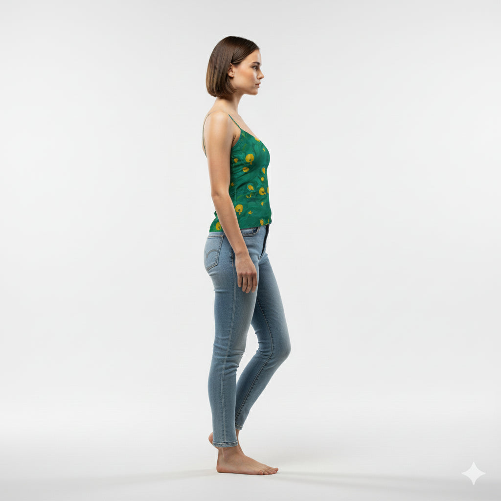 Camisole Yellow Flowers in Lightweight Organic Cotton Voile