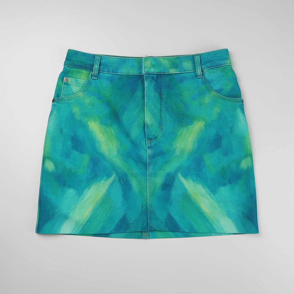 Denim Mini Skirt Turquoise Watercolors