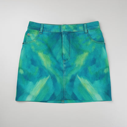 Denim Mini Skirt Turquoise Watercolors