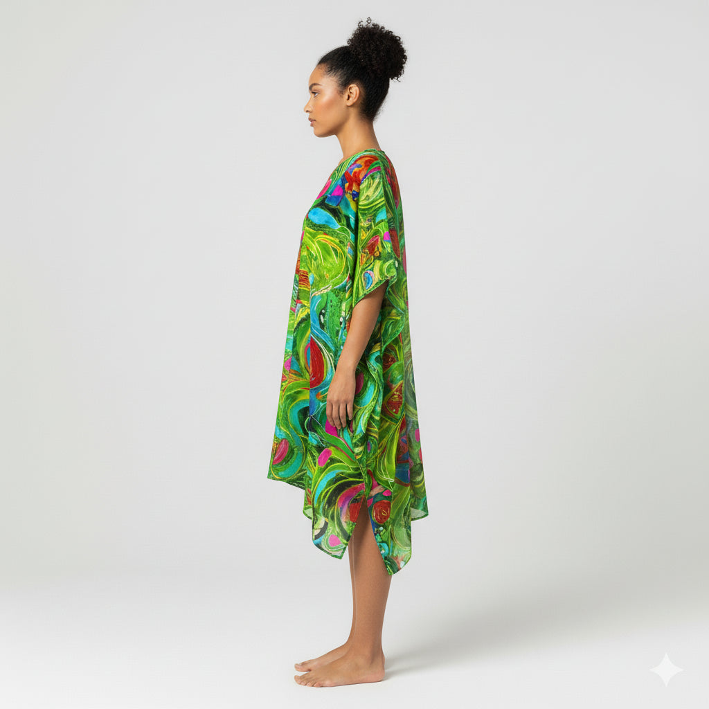 Short Caftan Dress Pink Water Lilies