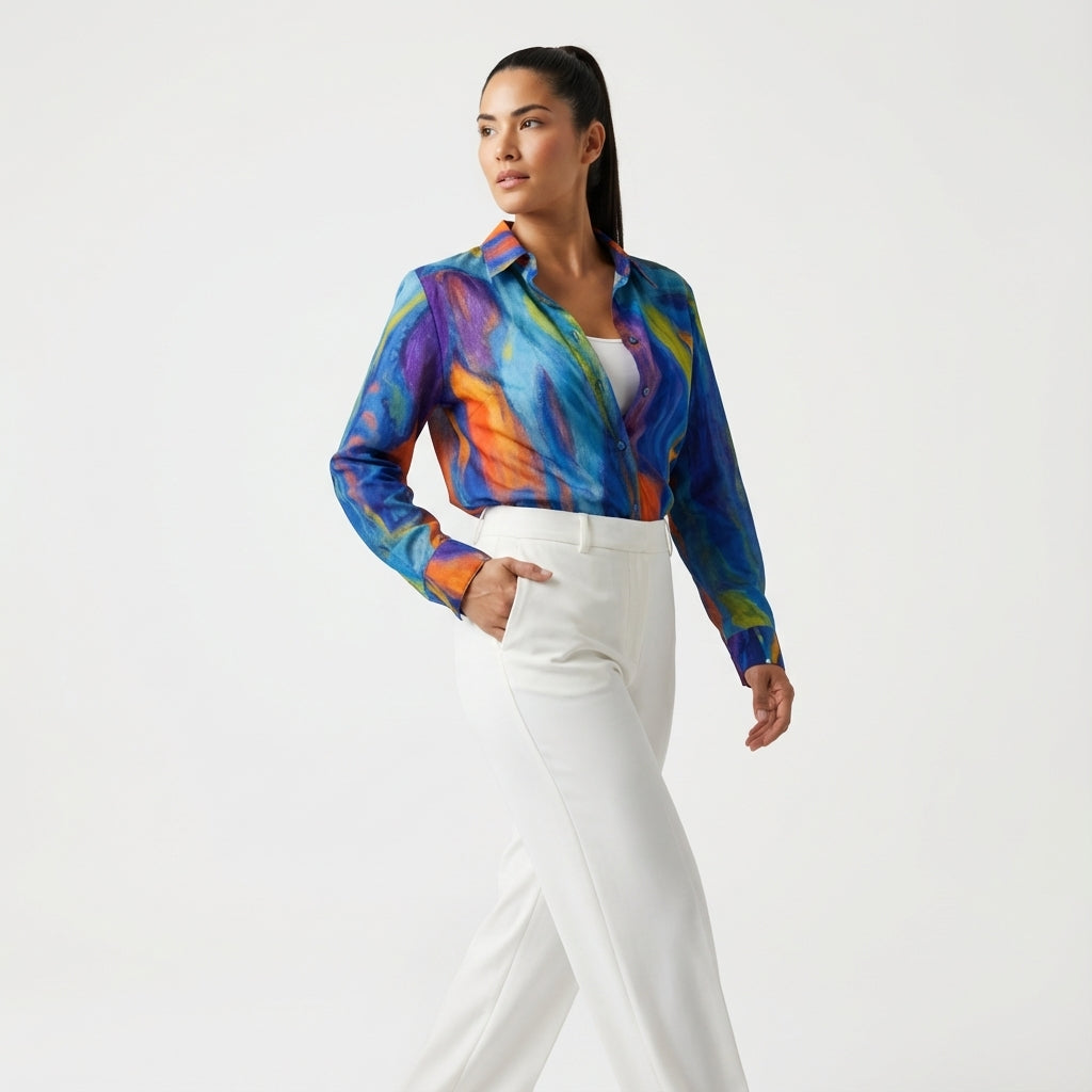 Button Front Shirt in Lightweight Organic Cotton Voile Blue Star