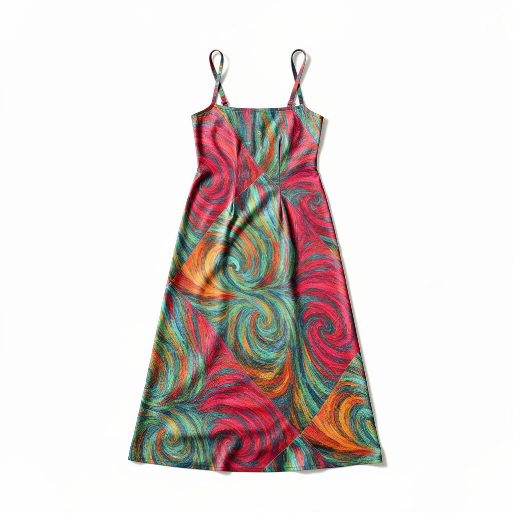 Bias Slip Dress Rainbow Swirls