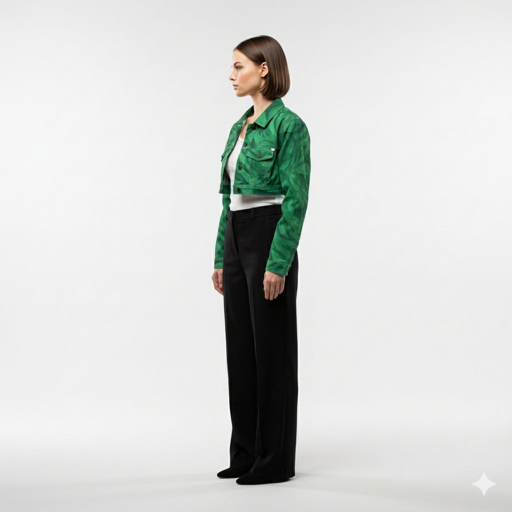 Cropped Jean Cotton Jacket Dark Green Noodles