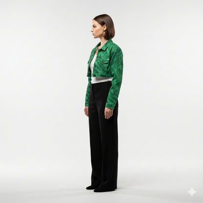 Cropped Jean Cotton Jacket Dark Green Noodles