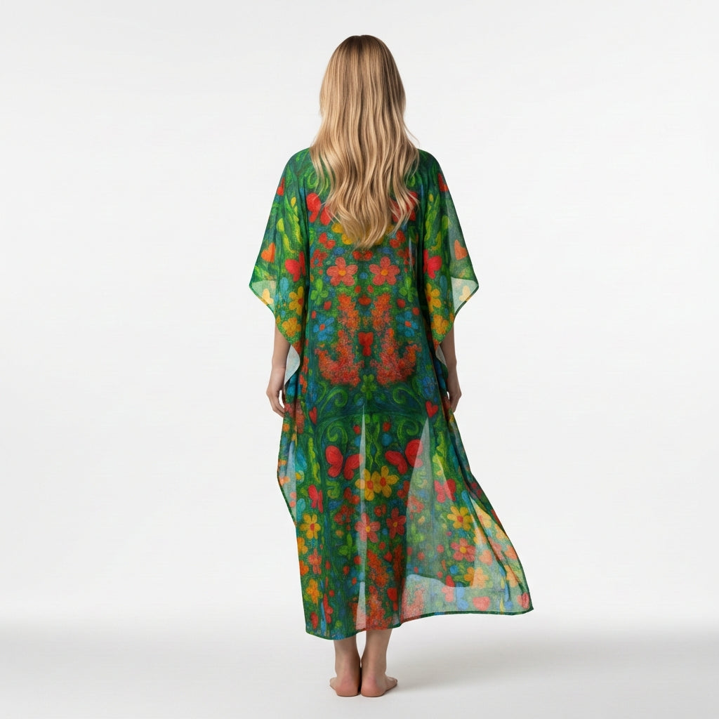 Caftan Butterfly Flowers in Lightweight Organic Cotton Voile
