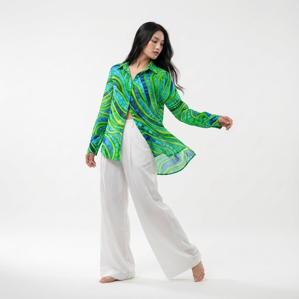 Women's Button Front Shirt Mosaic