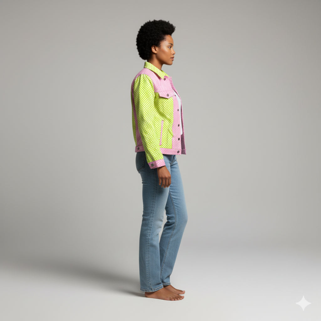 Jean Jacket in Day-Glo Grid Twill