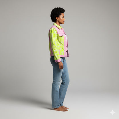 Jean Jacket in Day-Glo Grid Twill