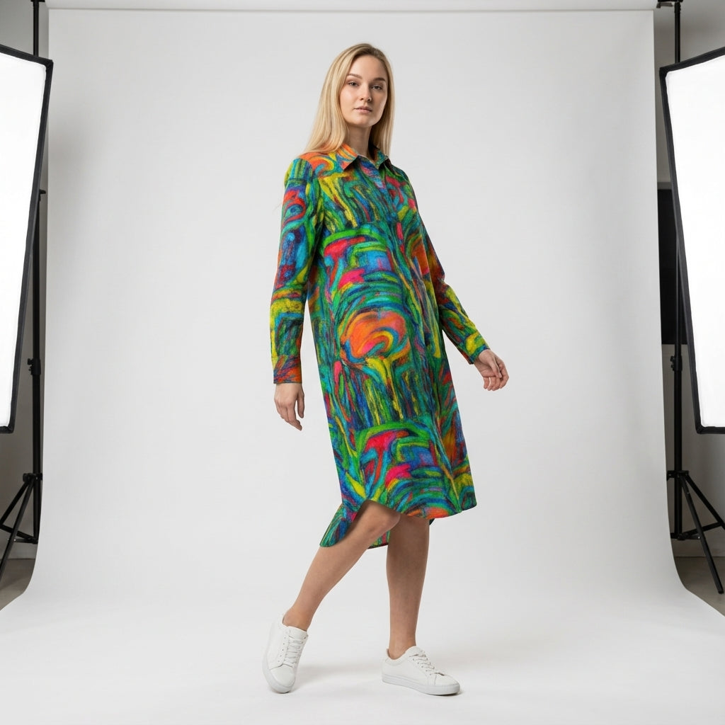  Long Sleeve Shirt Dress Green Jungle