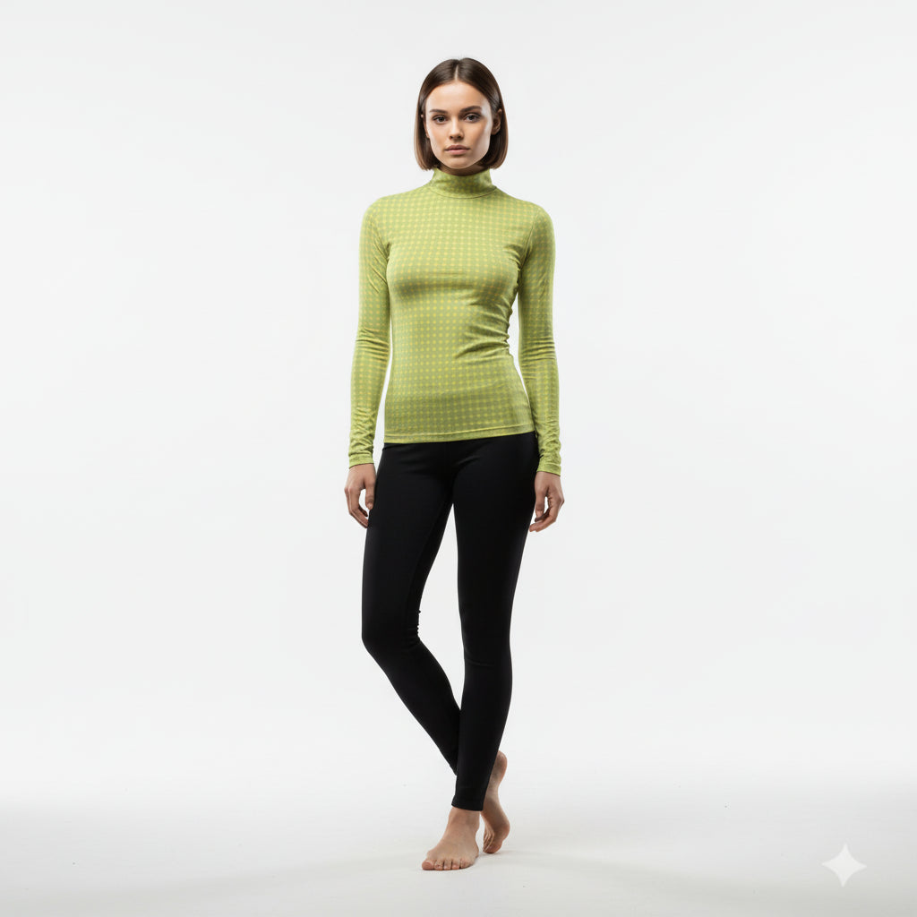 Long Sleeve Turtleneck – Green and Yellow Pattern Minimalist