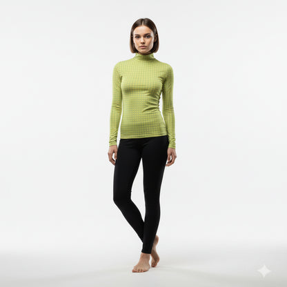 Long Sleeve Turtleneck – Green and Yellow Pattern Minimalist