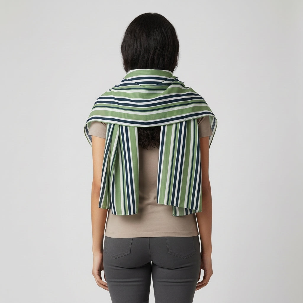 Scarf–Green & Navy Stripe