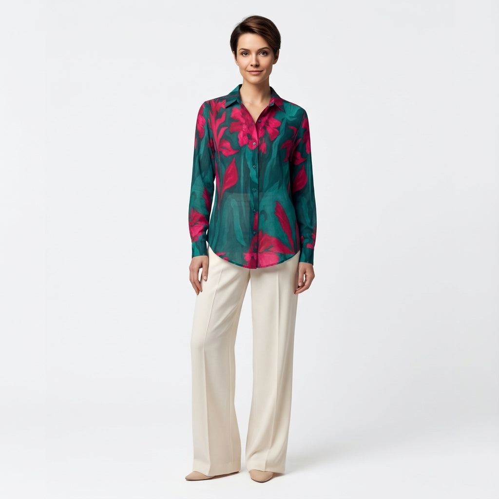 Button Front Shirt Pink Flowers