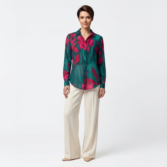 Button Front Shirt Pink Flowers