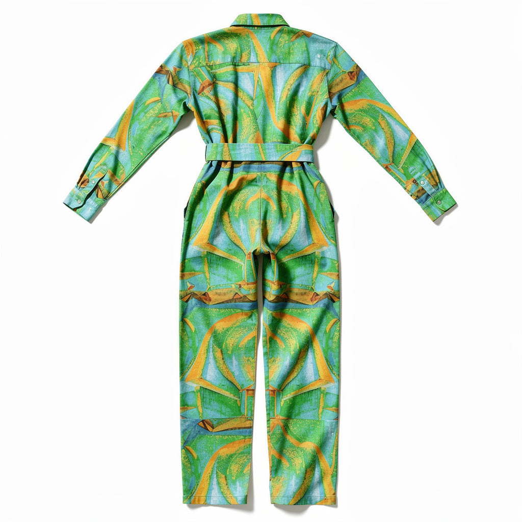 Lightweight Button Front Jumpsuit Palm Tree Island