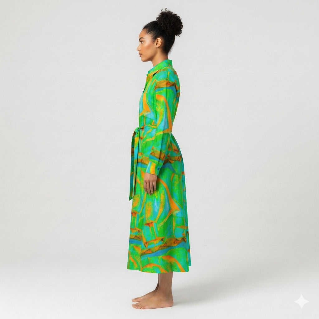 Button Front Shirt Dress Palm Tree Island