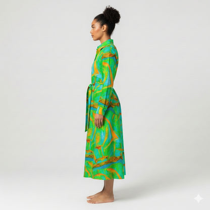 Button Front Shirt Dress Palm Tree Island
