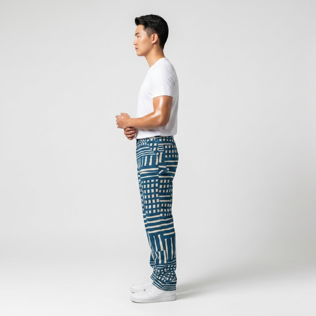 Everywhere Indigo Check Unisex Carpenter Pants 