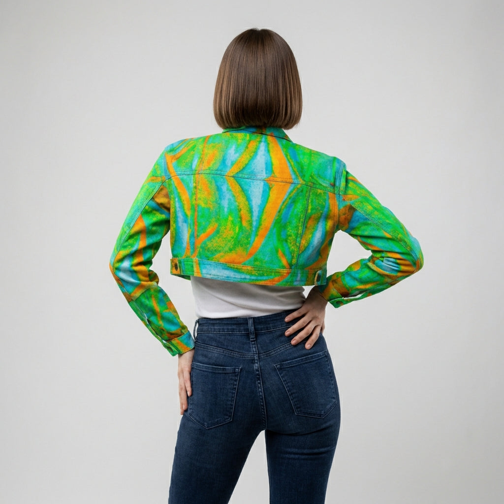 Cropped Jean Cotton Jacket Palm Tree Island