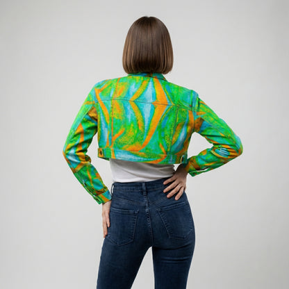 Cropped Jean Cotton Jacket Palm Tree Island