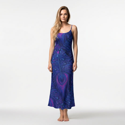 Bias Slip Dress Blue Blue Peacock Feather