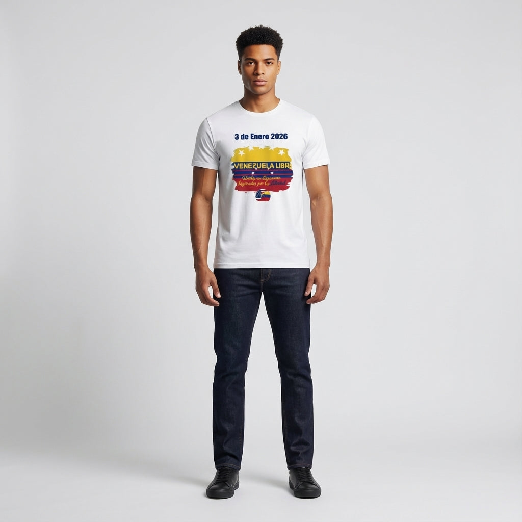 Unisex T-Shirt in Lightweight Cotton – Bold Black Monstera Print VENEZUELA LIBRE