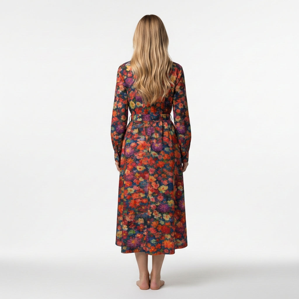 Button Front Shirt Dress Red Flower Bed
