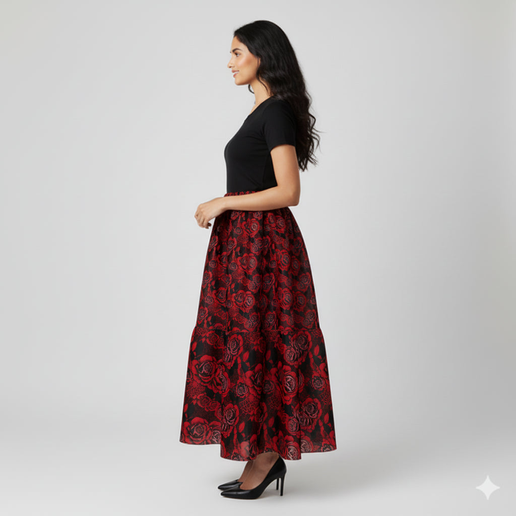 Red Rose Tiered Skirt