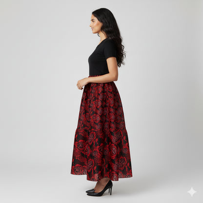 Red Rose Tiered Skirt